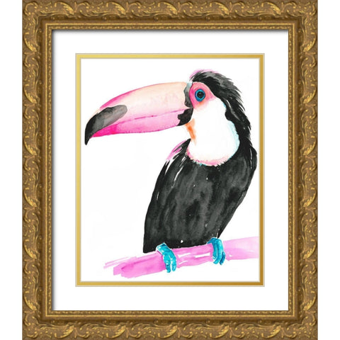 Technicolor Toucan II Gold Ornate Wood Framed Art Print with Double Matting by Parker, Jennifer Paxton