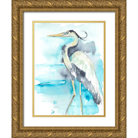 Heron Splash II Gold Ornate Wood Framed Art Print with Double Matting by Goldberger, Jennifer