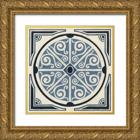 Indigo Motif II Gold Ornate Wood Framed Art Print with Double Matting by Vess, June Erica