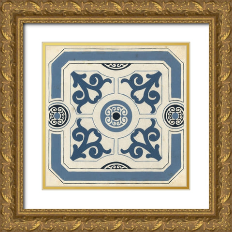 Indigo Motif III Gold Ornate Wood Framed Art Print with Double Matting by Vess, June Erica