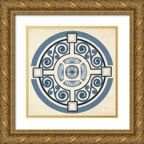 Indigo Motif IV Gold Ornate Wood Framed Art Print with Double Matting by Vess, June Erica
