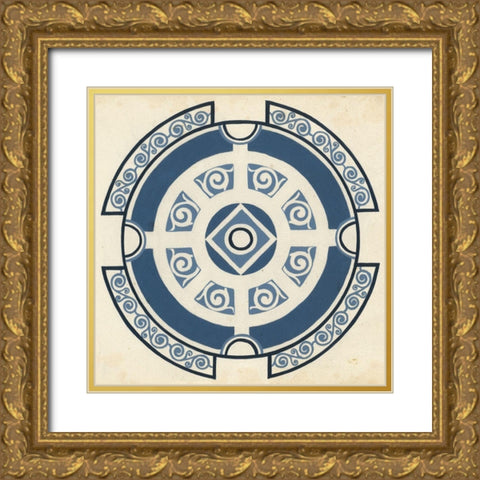 Indigo Motif VI Gold Ornate Wood Framed Art Print with Double Matting by Vess, June Erica