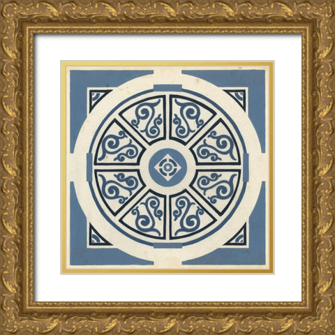 Indigo Motif VIII Gold Ornate Wood Framed Art Print with Double Matting by Vess, June Erica