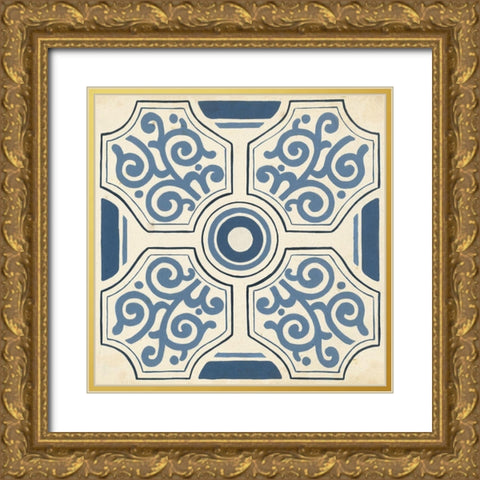 Indigo Motif IX Gold Ornate Wood Framed Art Print with Double Matting by Vess, June Erica