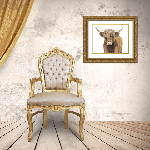 Highland Cattle II Gold Ornate Wood Framed Art Print with Double Matting by Popp, Grace