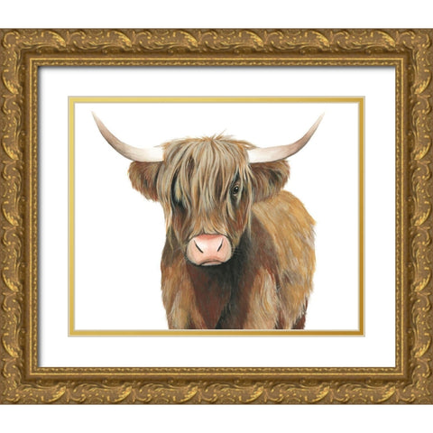 Highland Cattle II Gold Ornate Wood Framed Art Print with Double Matting by Popp, Grace