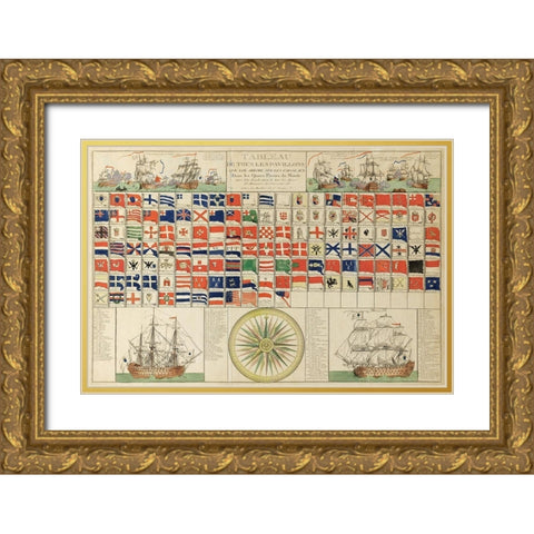 Sea Flags of all Nations Gold Ornate Wood Framed Art Print with Double Matting by Mondhare, Louis Joseph