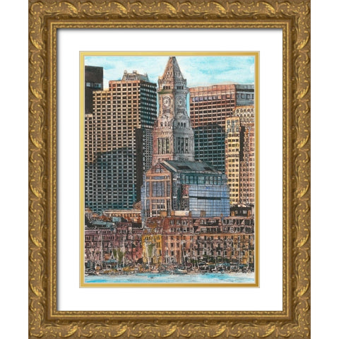 US Cityscape-Boston Gold Ornate Wood Framed Art Print with Double Matting by Wang, Melissa