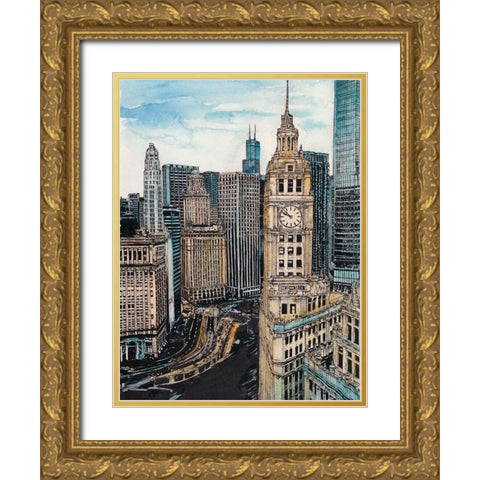 US Cityscape-Chicago Gold Ornate Wood Framed Art Print with Double Matting by Wang, Melissa