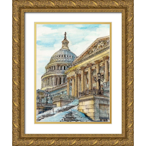 US Cityscape-Washington DC Gold Ornate Wood Framed Art Print with Double Matting by Wang, Melissa