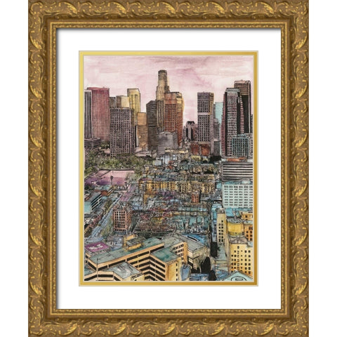 US Cityscape-Los Angeles Gold Ornate Wood Framed Art Print with Double Matting by Wang, Melissa