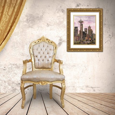 US Cityscape-Seattle Gold Ornate Wood Framed Art Print with Double Matting by Wang, Melissa