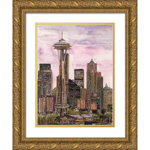 US Cityscape-Seattle Gold Ornate Wood Framed Art Print with Double Matting by Wang, Melissa