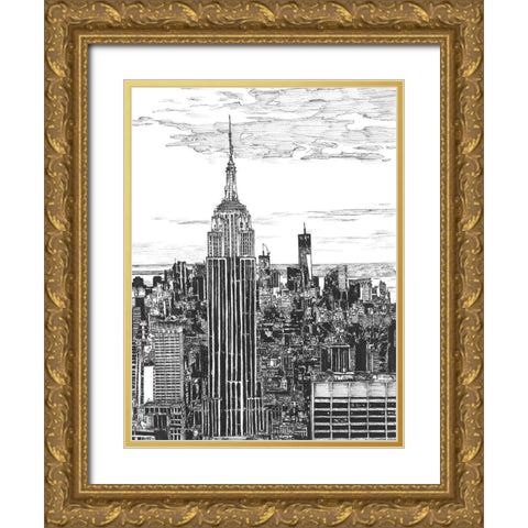 BandW Us Cityscape-NYC Gold Ornate Wood Framed Art Print with Double Matting by Wang, Melissa