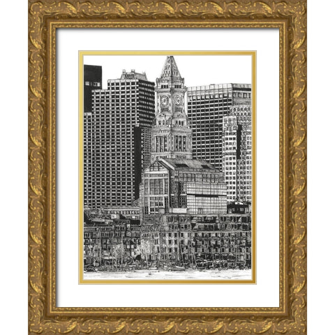 BandW Us Cityscape-Boston Gold Ornate Wood Framed Art Print with Double Matting by Wang, Melissa