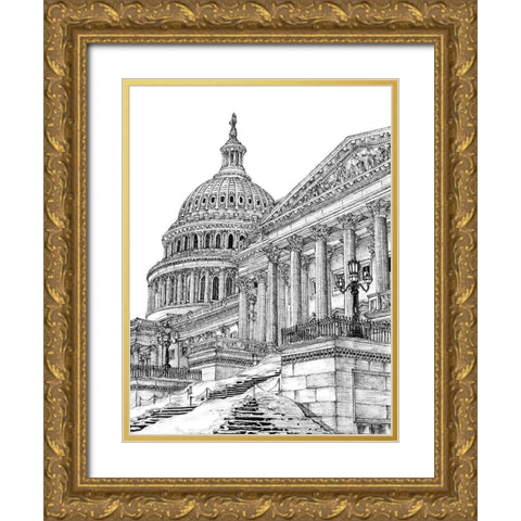 BandW Us Cityscape-Washington DC Gold Ornate Wood Framed Art Print with Double Matting by Wang, Melissa