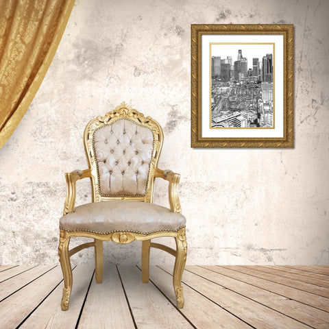 BandW Us Cityscape-Los Angeles Gold Ornate Wood Framed Art Print with Double Matting by Wang, Melissa