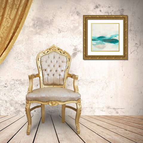 Aquamarine I Gold Ornate Wood Framed Art Print with Double Matting by Vess, June Erica