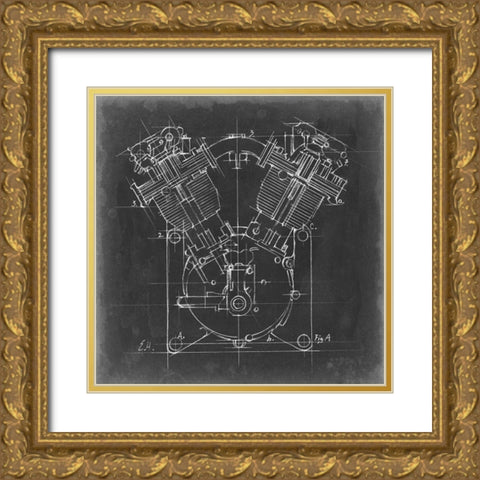 Motorcycle Engine Blueprint II Gold Ornate Wood Framed Art Print with Double Matting by Harper, Ethan