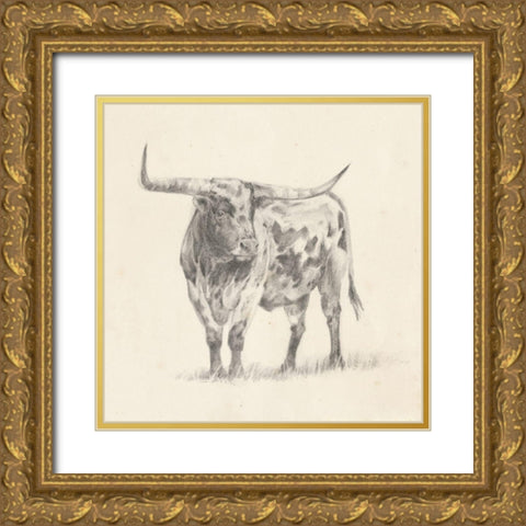 Longhorn Steer Sketch II Gold Ornate Wood Framed Art Print with Double Matting by Harper, Ethan