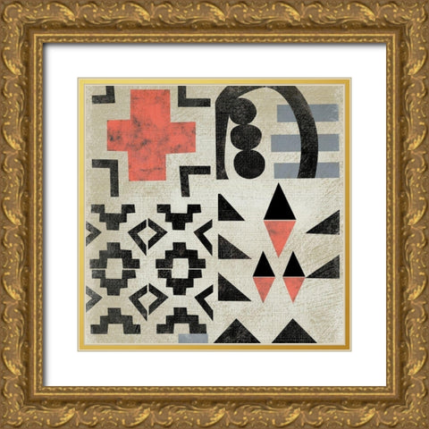 Geo Tile III Gold Ornate Wood Framed Art Print with Double Matting by Zarris, Chariklia