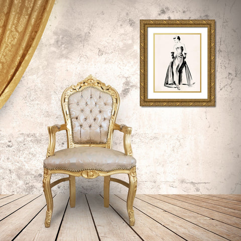 Vintage Costume Sketch I Gold Ornate Wood Framed Art Print with Double Matting by Parker, Jennifer Paxton