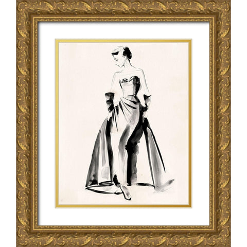 Vintage Costume Sketch I Gold Ornate Wood Framed Art Print with Double Matting by Parker, Jennifer Paxton