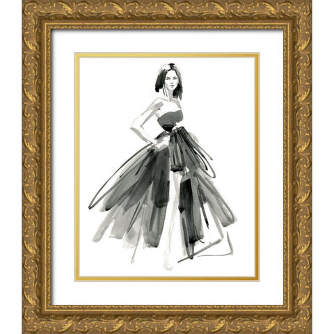 Gestural Evening Gown I Gold Ornate Wood Framed Art Print with Double Matting by Parker, Jennifer Paxton