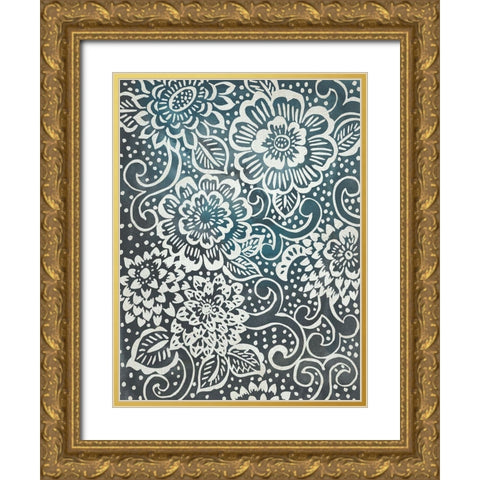 Floral Batik I Gold Ornate Wood Framed Art Print with Double Matting by Zarris, Chariklia