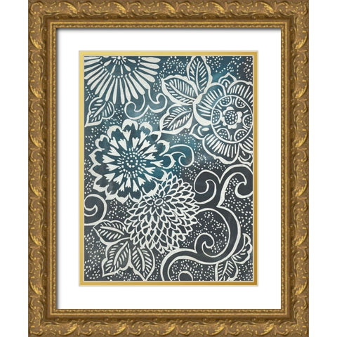 Floral Batik II Gold Ornate Wood Framed Art Print with Double Matting by Zarris, Chariklia