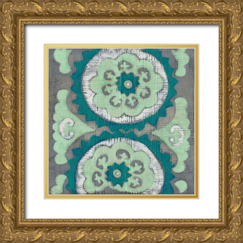 Teal Tapestry III Gold Ornate Wood Framed Art Print with Double Matting by Zarris, Chariklia