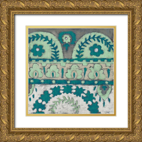 Teal Tapestry IV Gold Ornate Wood Framed Art Print with Double Matting by Zarris, Chariklia