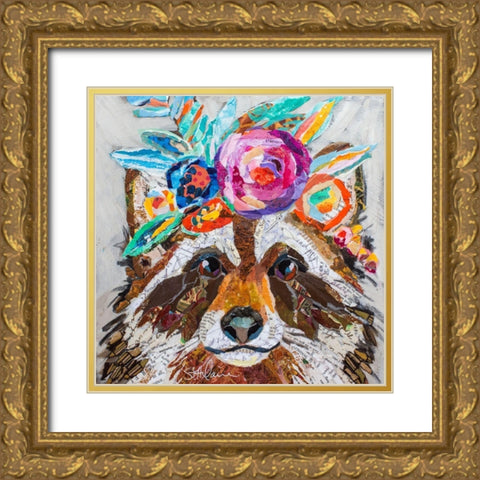 Raccoon Floral Gold Ornate Wood Framed Art Print with Double Matting by St. Hilaire, Elizabeth