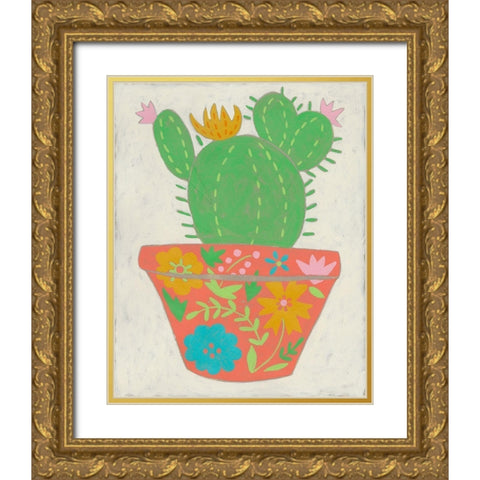 Happy Cactus I Gold Ornate Wood Framed Art Print with Double Matting by Zarris, Chariklia
