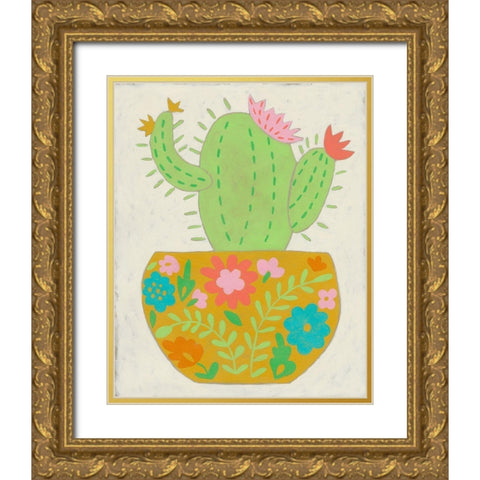 Happy Cactus II Gold Ornate Wood Framed Art Print with Double Matting by Zarris, Chariklia