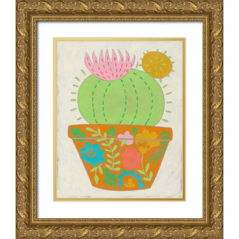 Happy Cactus III Gold Ornate Wood Framed Art Print with Double Matting by Zarris, Chariklia