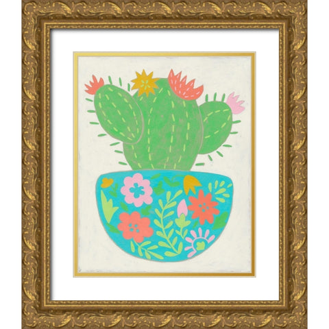 Happy Cactus IV Gold Ornate Wood Framed Art Print with Double Matting by Zarris, Chariklia