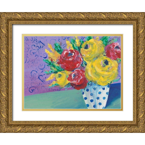 Fearless Floral I Gold Ornate Wood Framed Art Print with Double Matting by Moore, Regina