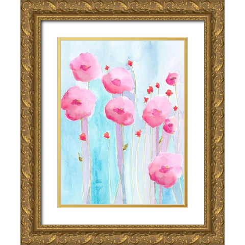 Pink Florets II Gold Ornate Wood Framed Art Print with Double Matting by Moore, Regina