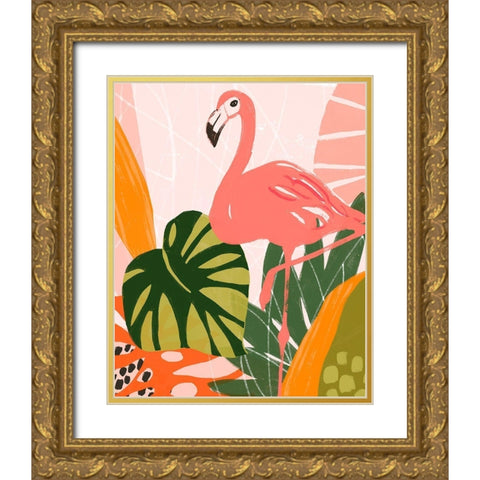 Jungle Flamingo I Gold Ornate Wood Framed Art Print with Double Matting by Vess, June Erica