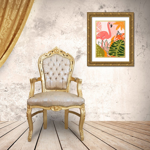 Jungle Flamingo II Gold Ornate Wood Framed Art Print with Double Matting by Vess, June Erica