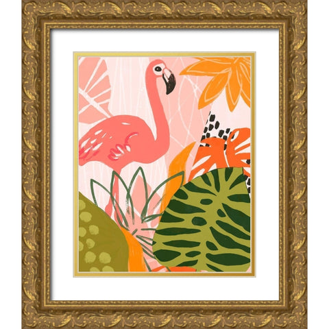 Jungle Flamingo II Gold Ornate Wood Framed Art Print with Double Matting by Vess, June Erica