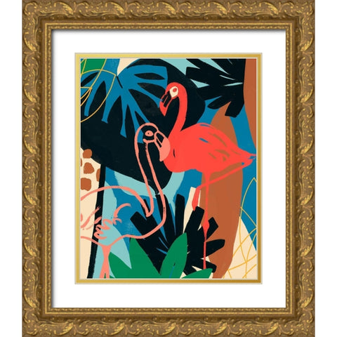 Funky Flamingo II Gold Ornate Wood Framed Art Print with Double Matting by Vess, June Erica