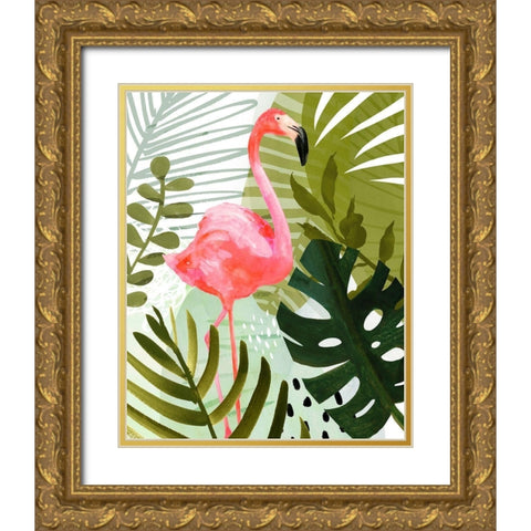 Flamingo Forest II Gold Ornate Wood Framed Art Print with Double Matting by Borges, Victoria