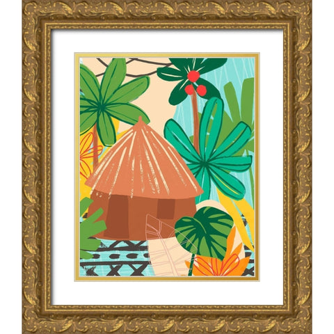 Graphic Jungle V Gold Ornate Wood Framed Art Print with Double Matting by Vess, June Erica