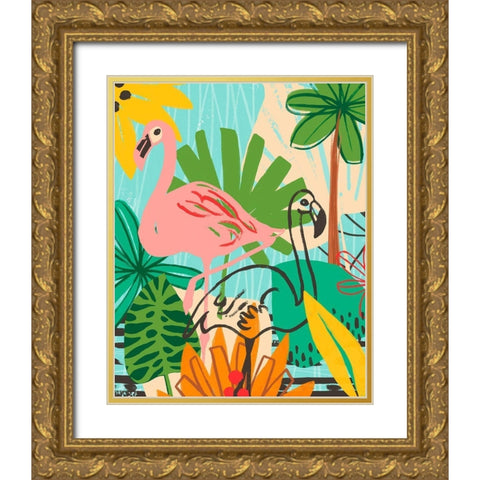 Graphic Jungle VI Gold Ornate Wood Framed Art Print with Double Matting by Vess, June Erica