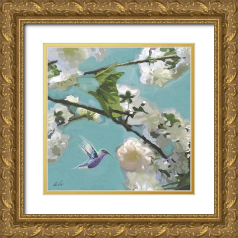 Hummingbird Florals II Gold Ornate Wood Framed Art Print with Double Matting by Novak, Rick