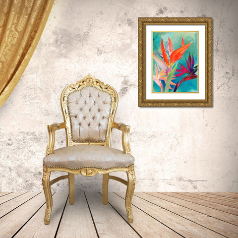 Vivid Birds of Paradise I Gold Ornate Wood Framed Art Print with Double Matting by Parker, Jennifer Paxton