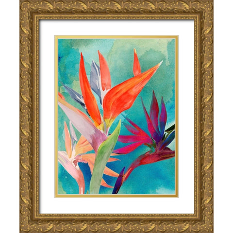 Vivid Birds of Paradise I Gold Ornate Wood Framed Art Print with Double Matting by Parker, Jennifer Paxton