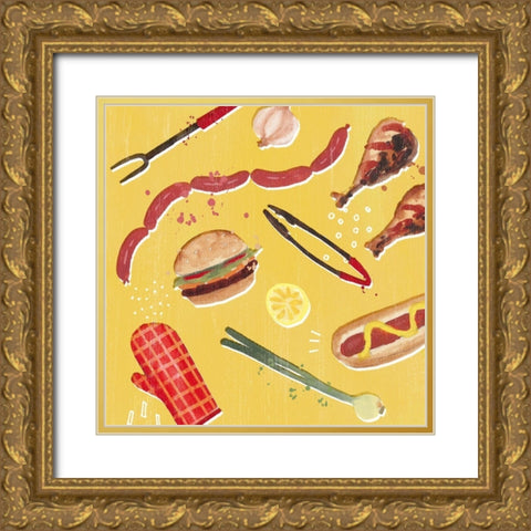 Throw it on the Grill III Gold Ornate Wood Framed Art Print with Double Matting by Borges, Victoria